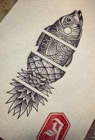Einzelne Fische und Ananas kombiniert mit Tattoo Tattoo Manuskript