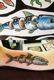 소녀의 팔 그린 수채화 스케치 창조적 인 재미 디자인 전체 물고기 문신 그림