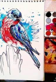 Manoscritto modello di tatuaggio di colore geometrico uccello inchiostro europeo e americano