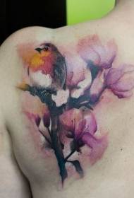 Estilo de ilustração flores coloridas com padrão de tatuagem de pássaro