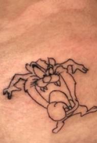 Immagine del tatuaggio del piccolo animale del fumetto di linea semplice nera della pancia del ragazzo