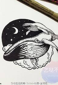 Modello di tatuaggio di pesce a doppia testa del manoscritto