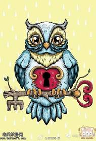 Tatouage de serrure à clé hibou personnalité colorée
