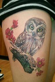 Modello di tatuaggio femminile gufo coscia
