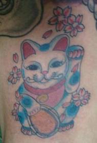 Τυχερή γάτα με μοτίβα τατουάζ άνθη κερασιού