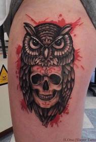ფეხის ფერის თავის ქალა და owl tattoo ნიმუში