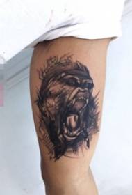 Bomụ nwoke Arms na Atụmatụ ntụpọ ojii na agba ntụ anụmanụ Anyi Sketch Simple Line Orangutan Tattoo Picture