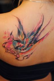 Retro modello di tatuaggio acquerello birdie e lettera