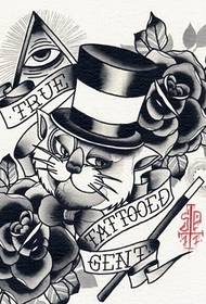 Recommend a cat rose line draft tattoo pattern picture