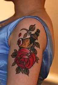 Rose bird tattoo pattern on the shoulder