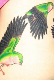 Reticolo di tatuaggio colorato uccello verde volante