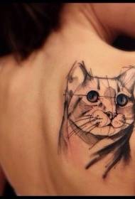 Pola tattoo ucing kalayan garis geometri dina tonggong