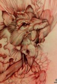 I-European and American Wolf Head bird Tattoo Manuscript