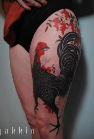Dij zwart rood cockerel plant tattoo patroon
