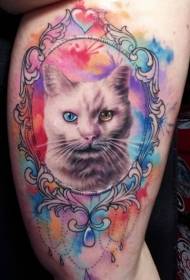 Thigh realistic pain cat avatar tattoo pattern