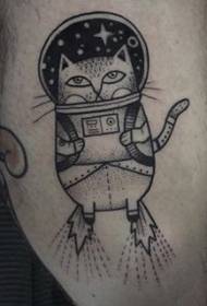 Црно-бијели црно-бијели цртани свемирски мачак тетоважа узорак