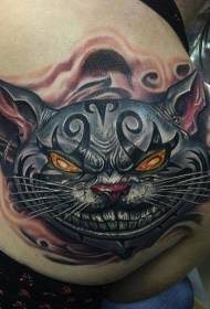 Zadní barevné strašidelné zlo kreslený kočka tetování vzor