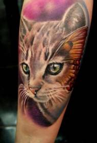 漂亮的水彩画小猫纹身图案