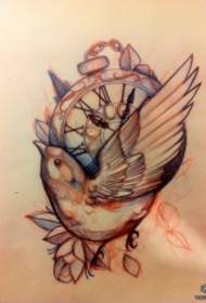 Rukopis uzorka školskog sata ptica tetovaža