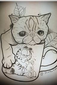 La tazza di scuola di gatto europea e americana lascia il manoscritto del modello del tatuaggio