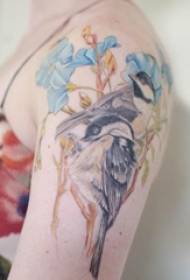 Braccio scolara dipinto su linee semplici sfumate pianta fiori e immagini di tatuaggi di uccelli