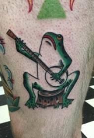 Cosce da ragazzo dipinte a gradiente geometrico linee semplici piccoli disegni di tatuaggi di animali rana