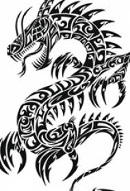 Manoscritto tatuaggio prepotente nero linee astratte piccolo drago animale