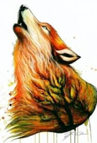 विभिन्न चित्रित पानी के रंग का स्केच दबंग रचनात्मक भेड़िया टैटू पांडुलिपि