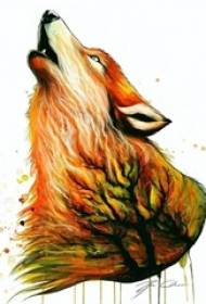 Vari manoscritti creativi del tatuaggio del lupo creativo prepotente di schizzo dell'acquerello