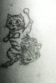Cat speelt drum tattoo patroon