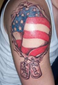 Американський прапор з собакою етикетки татуювання візерунок