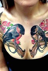 Chest beautiful bird tattoo pattern