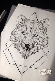 欧美狼头几何纹身图案school手稿