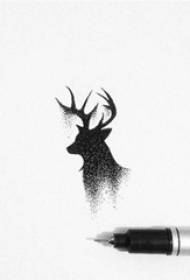 Black sketch pricking technique literary beautiful deer head tattoo manuscript