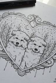 Manoscritto tatuaggio tatuaggio pungiglione cane a forma di cuore europeo e americano