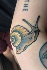 Ysmụ nwoke na-ese ihe eserese obere anụmanụ snail tattoo foto