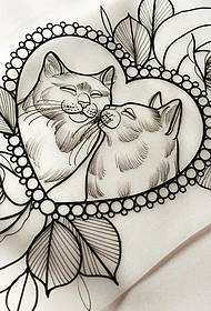 Nytt skola katt älskar hjärta tatuering manuskript