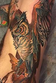 Brzuch realistyczny wzór tatuażu sowy