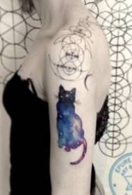 문신 작품 세트의 고양이 실루엣 별이 빛나는 테마