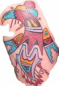 Tribal style indian bird color tattoo pattern