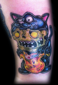 Griezelige kleur duivel likken kat tattoo patroon