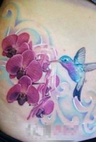 Dívky v pase malované akvarel umění malé čerstvé ptáky a květiny tetování vzor