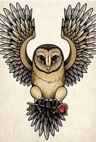 Klassinen muoti hyvännäköinen pöllö tatuointi käsikirjoituskuvan kuva