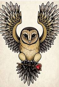 Classic fashion good looking owl tattoo manuscript pattern picture