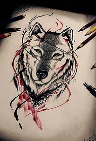 Tatuaje de cor de cabeza de lobo europeo e americano splash tinta