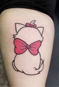 Flickaben på svart linje söt tecknad katt tillbaka tatuering bild