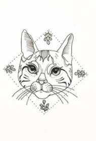 Lukisan hitam elemen geometri rhombus daun kotak corak kreatif kucing tatu manuskrip