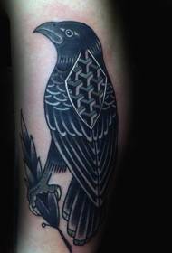 Juodos pilkos gėlių iliustracijos paukščio tatuiruotės modelis