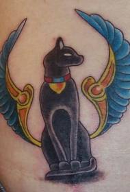 أسود نمط القط المصري الوشم مع أجنحة