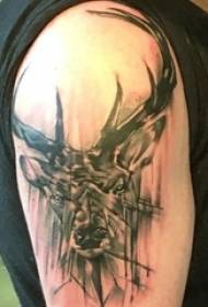 Schoolboy arm on black gray sketch creative abstract deer head tattoo picture